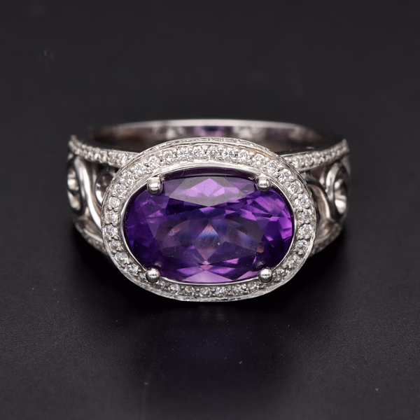 18ct White Gold Amethyst and Diamond Ring