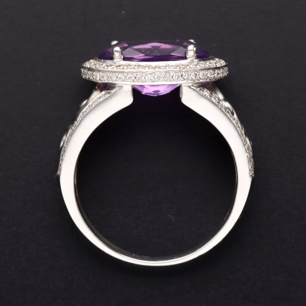 18ct White Gold Amethyst and Diamond Ring