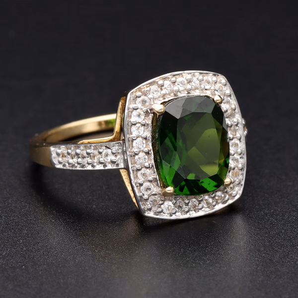 9ct Gold Diopside Zircon Coctail Ring