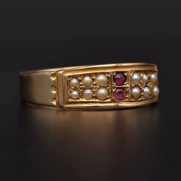 15ct Gold Victorian Ruby and Seed Pearl Ring
