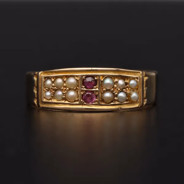 15ct Gold Victorian Ruby and Seed Pearl Ring