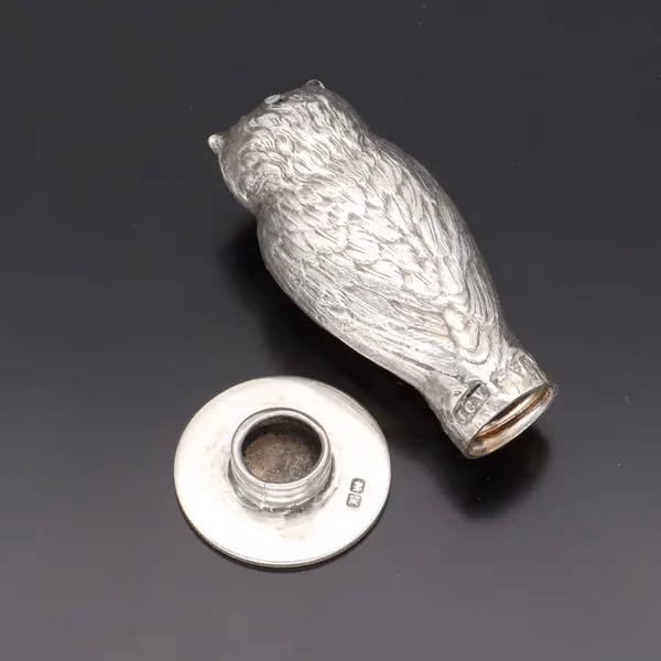 Pair of George V Silver Pepperettes Shaped as Owls