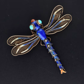 Vintage Sterling Silver Enamel Dragonfly Brooch