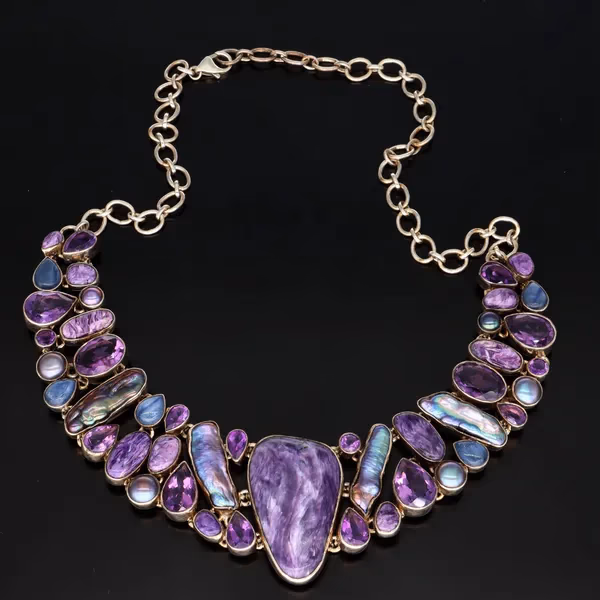 Silver Amethyst Chorite and Kyanite Necklet