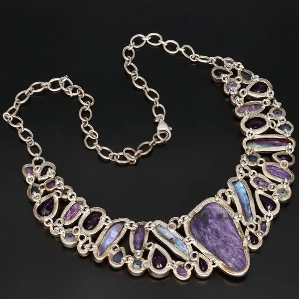 Silver Amethyst Chorite and Kyanite Necklet