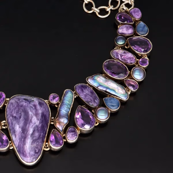Silver Amethyst Chorite and Kyanite Necklet