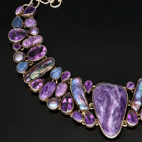 Silver Amethyst Chorite and Kyanite Necklet