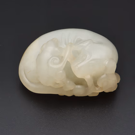 Qing Dynasty White Jade "Dog" Group