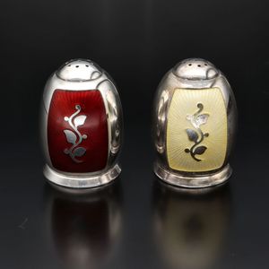 Pair of Mid Century Danish Silver and Enamel Salt and Pepper Pots