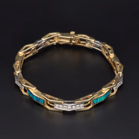 14ct Yellow Gold Opal & Diamond Bracelet