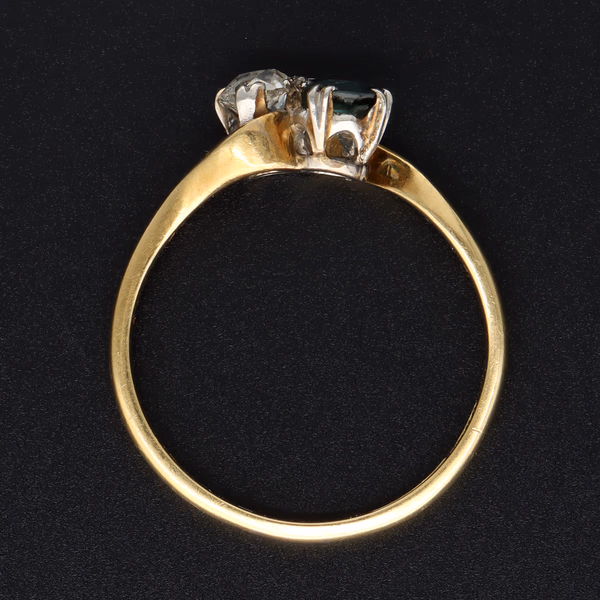 Rare, Vintage Stamped 18ct Platinum 0.30ct Old-Cut Diamond Sapphire Toi-et-Moi Ring.Size Q