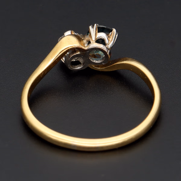Rare, Vintage Stamped 18ct Platinum 0.30ct Old-Cut Diamond Sapphire Toi-et-Moi Ring.Size Q