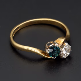 Rare, Vintage Stamped 18ct Platinum 0.30ct Old-Cut Diamond Sapphire Toi-et-Moi Ring.Size Q