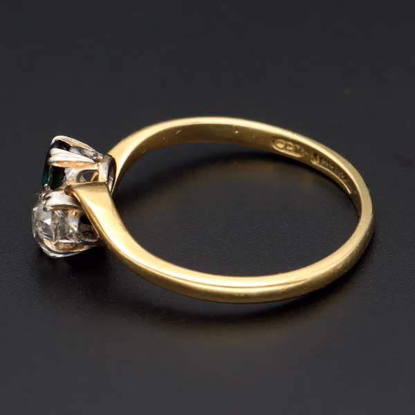 Rare, Vintage Stamped 18ct Platinum 0.30ct Old-Cut Diamond Sapphire Toi-et-Moi Ring.Size Q