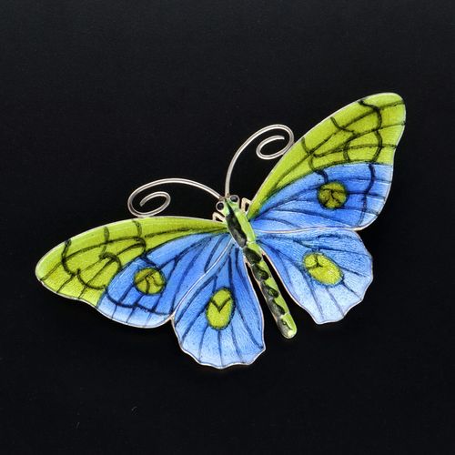 Large Marius Hammer Silver Gilt and Enamel Butterfly Brooch image-1