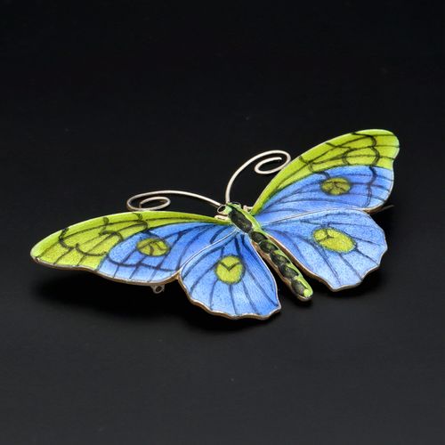 Large Marius Hammer Silver Gilt and Enamel Butterfly Brooch image-5