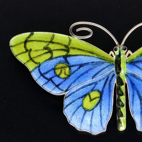 Large Marius Hammer Silver Gilt and Enamel Butterfly Brooch image-3