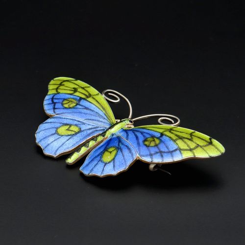 Large Marius Hammer Silver Gilt and Enamel Butterfly Brooch image-4