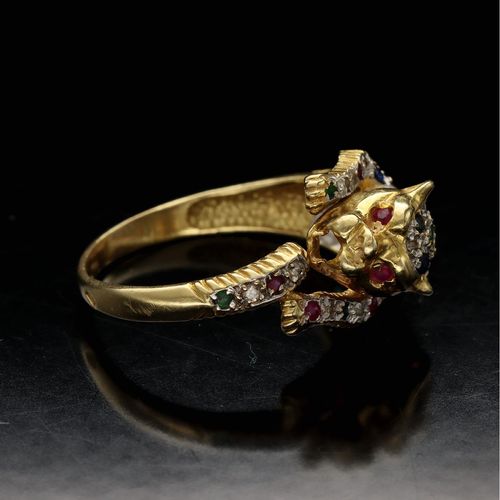 Vintage 18ct Gold Multi Gem and Diamond Panther Ring image-3