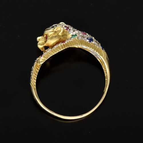Vintage 18ct Gold Multi Gem and Diamond Panther Ring image-2
