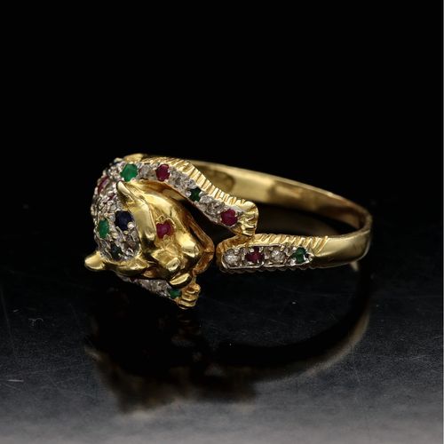 Vintage 18ct Gold Multi Gem and Diamond Panther Ring image-4