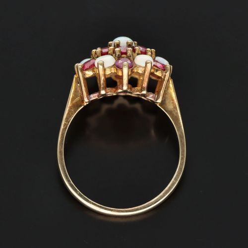 20th Century 9ct Gold Ruby and Opal Cluster Ring image-6
