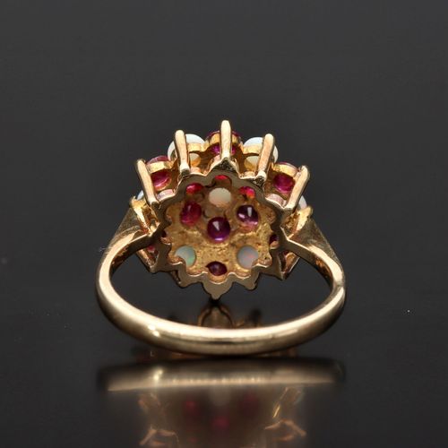 20th Century 9ct Gold Ruby and Opal Cluster Ring image-5