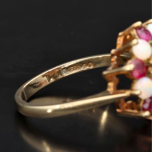 20th Century 9ct Gold Ruby and Opal Cluster Ring image-4