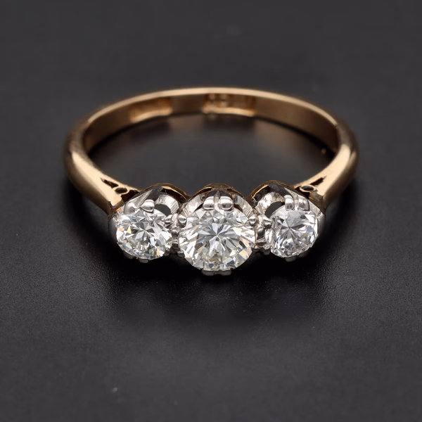 18ct Yellow Gold & Platinum 1ct Diamond Trilogy Ring