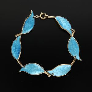 David Andersen Silver and Blue Enamel Leaf Bracelet