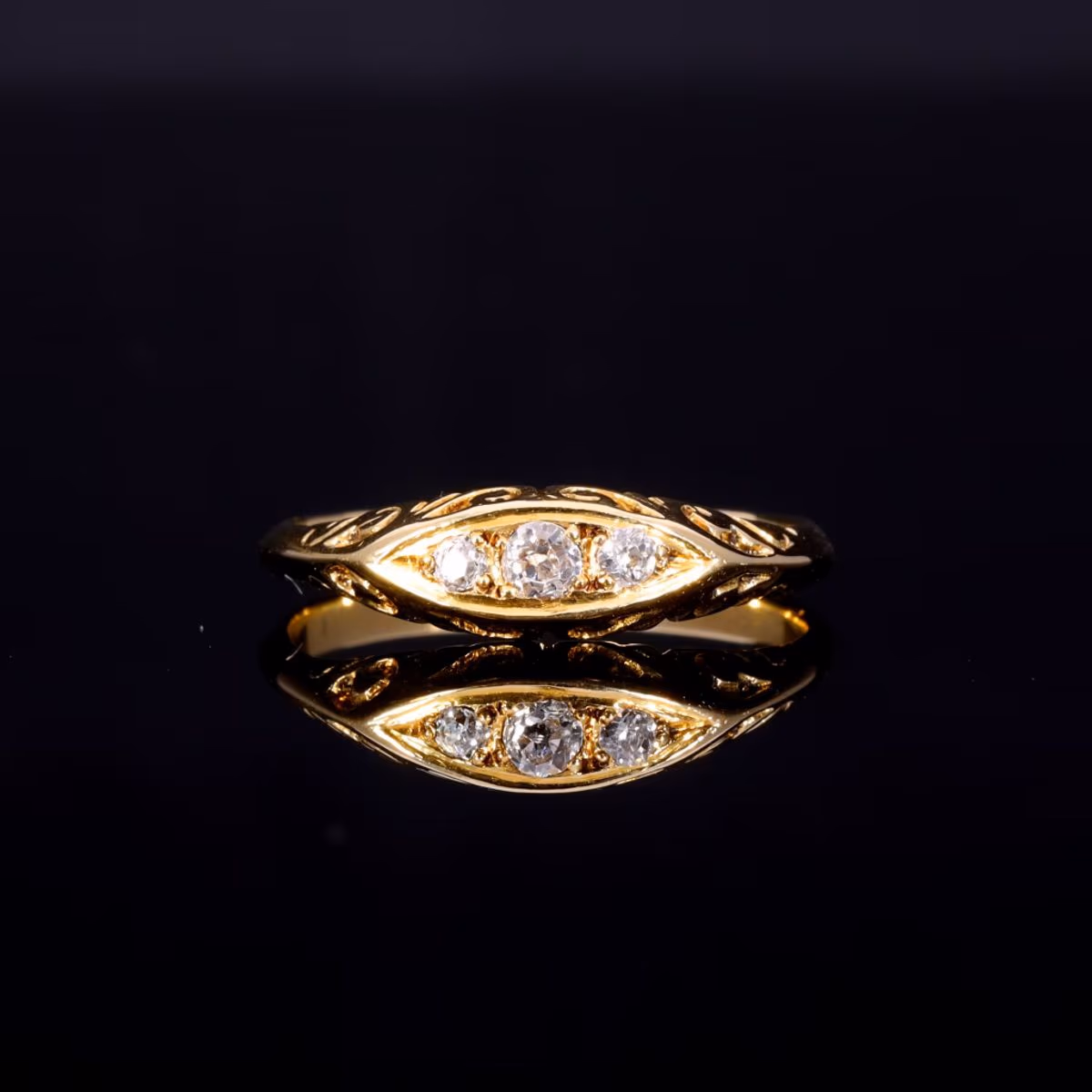 360° view of The Antique Victorian Three Diamond Engraved Ring