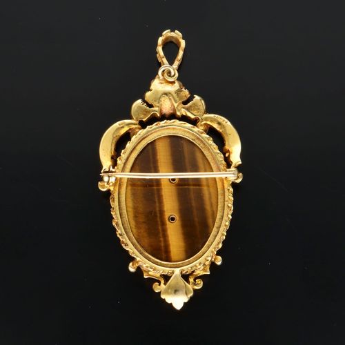Victorian 9ct Gold Tigers Eye and Diamond Pendant/Brooch image-6