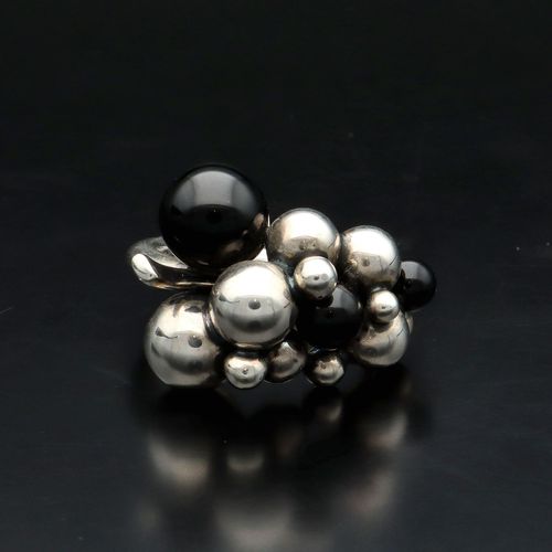 Georg Jensen Ring | Danish Sterling Silver & Onyx | Moonlight Grapes Design image-2