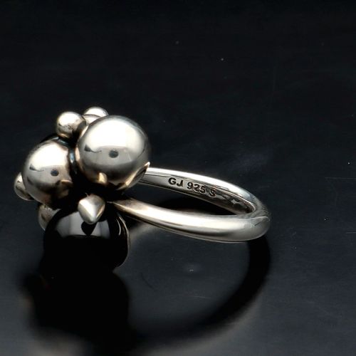 Georg Jensen Ring | Danish Sterling Silver & Onyx | Moonlight Grapes Design image-5