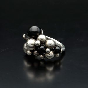 Georg Jensen Ring | Danish Sterling Silver & Onyx | Moonlight Grapes Design