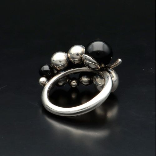 Georg Jensen Ring | Danish Sterling Silver & Onyx | Moonlight Grapes Design image-4