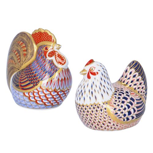 Royal Crown Derby Paperweights of a Cockerel and Chicken image-2