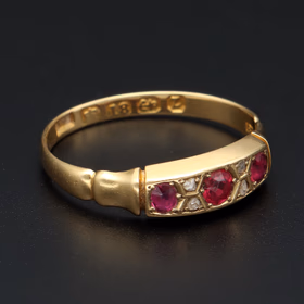 Birmingham 1899 Victorian 18ct Ruby and Diamond Ring, Size N