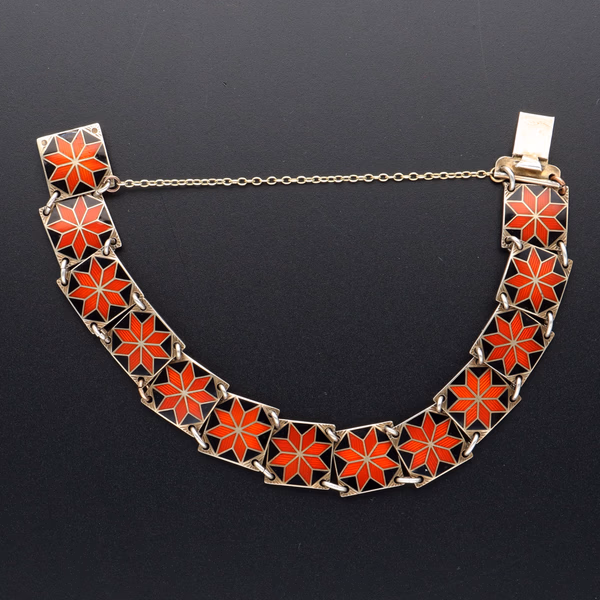 Vintage Vermeilled Norwegian Sterling Silver and Enamel Bracelet by Aksel Holmsen