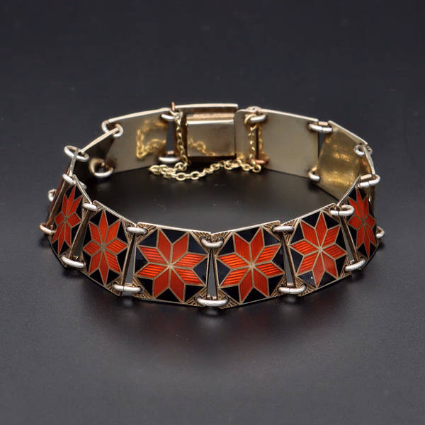 Vintage Vermeilled Norwegian Sterling Silver and Enamel Bracelet by Aksel Holmsen