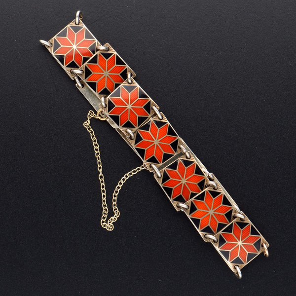 Vintage Vermeilled Norwegian Sterling Silver and Enamel Bracelet by Aksel Holmsen