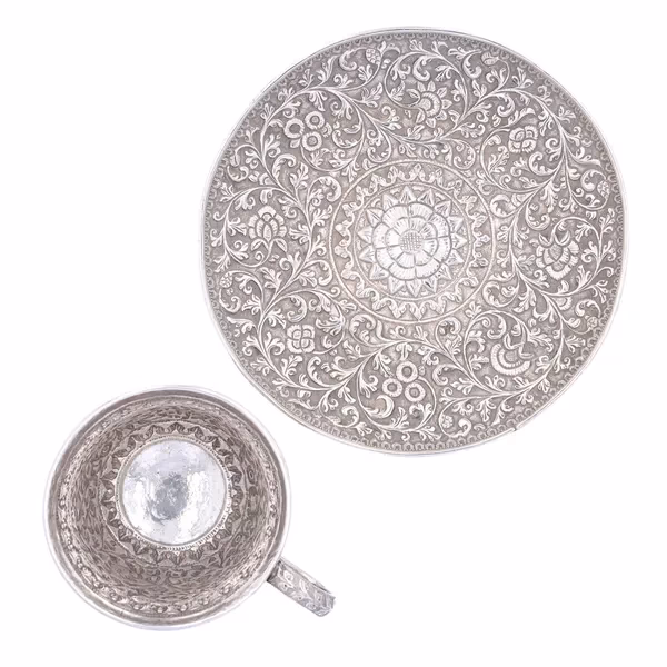 19th Century Indian Silver Cup and Saucer
