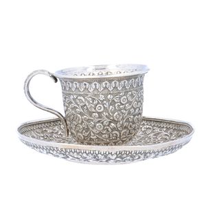 19th Century Indian Silver Cup and Saucer
