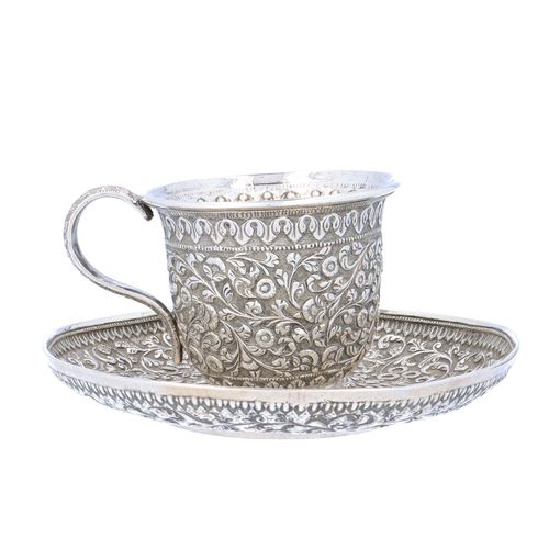 19th Century Indian Silver Cup and Saucer image-1