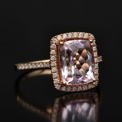 18ct Gold Kunzite and Diamond Cluster Ring image-1