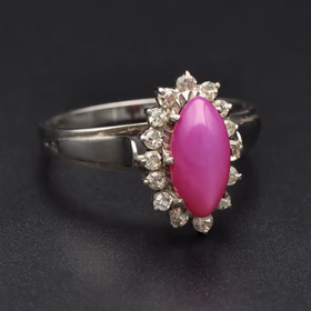 18ct White Gold Cats Eye Ruby and Diamond Ring
