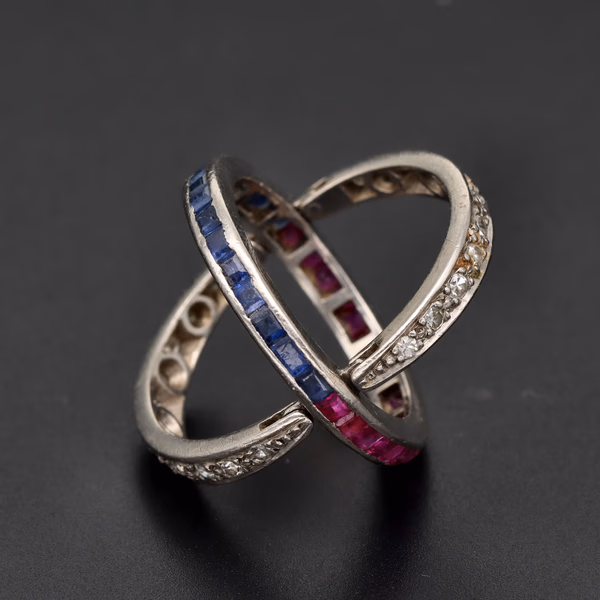 18ct White Gold Art Deco Day & Night Ring