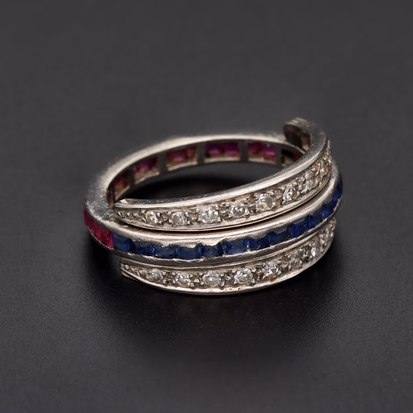 18ct White Gold Art Deco Day & Night Ring