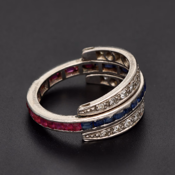 18ct White Gold Art Deco Day & Night Ring