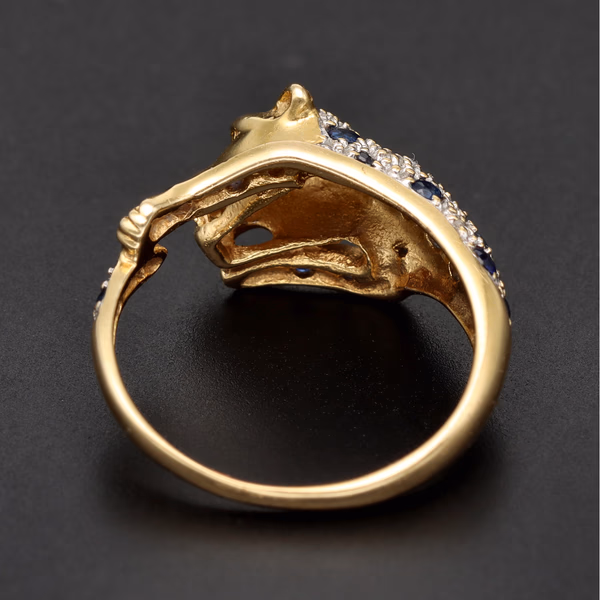 18ct Yellow Gold Sapphire & Diamond Leopard Ring